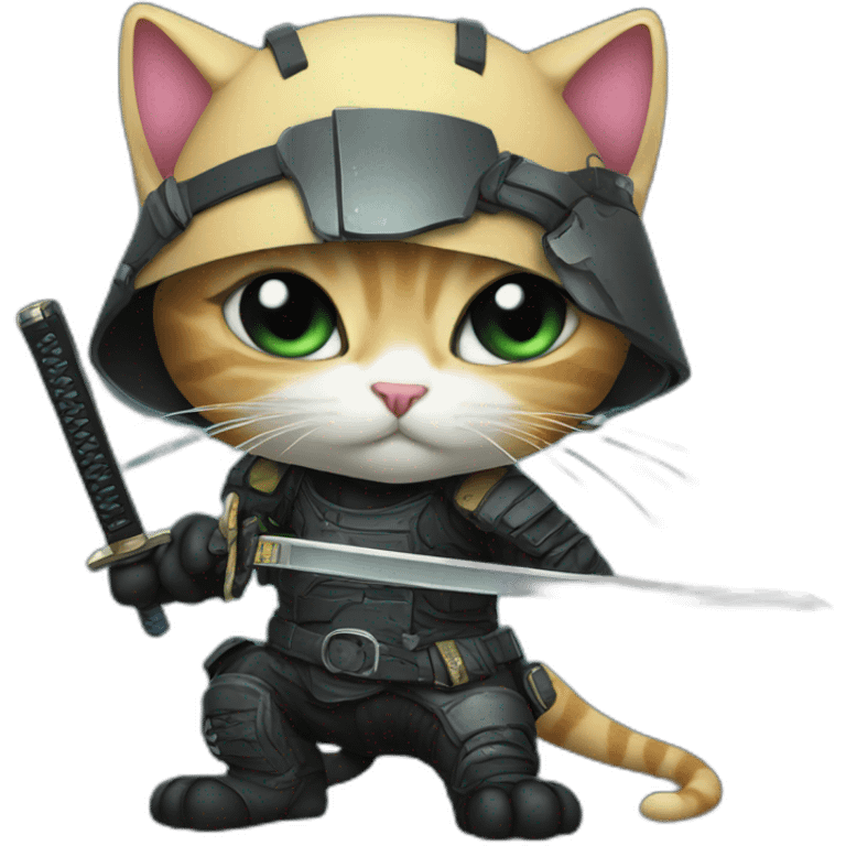 Cyberpunk cat with katana emoji