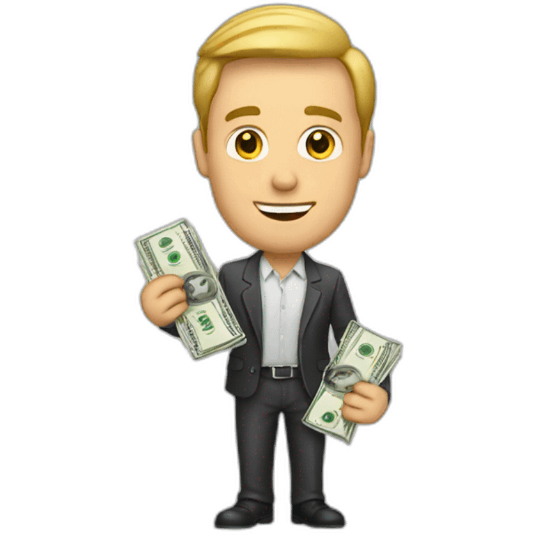 A white guy holding dollars  emoji