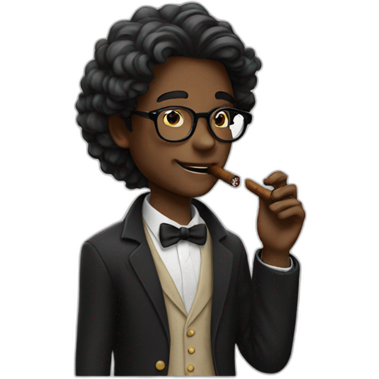 french boy,long hair,smoke a cigar with smoke hand have glasses emoji