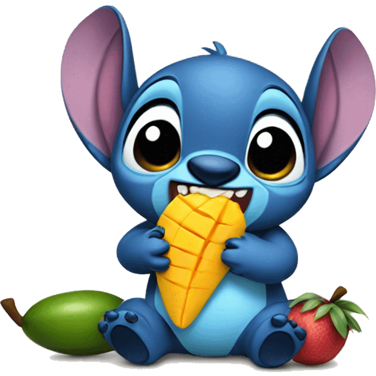 Stitch eating a mango emoji