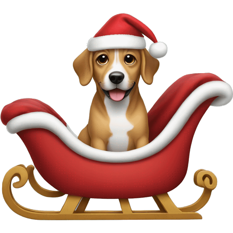 dog wearing a santa hat in a sleigh  emoji