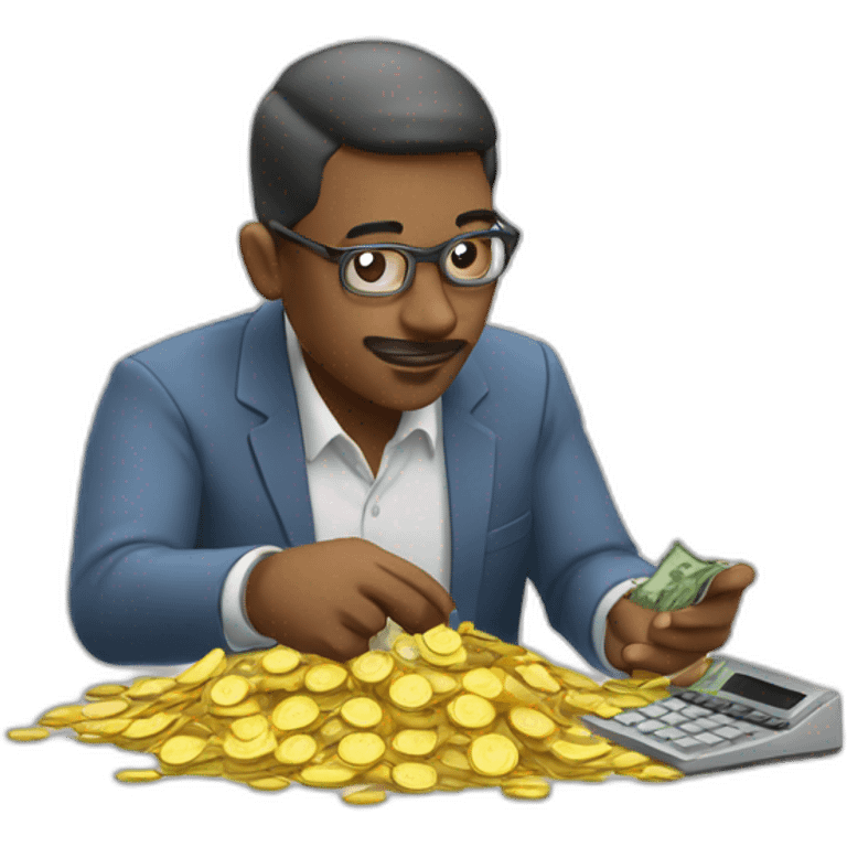 man counting money with calculator emoji