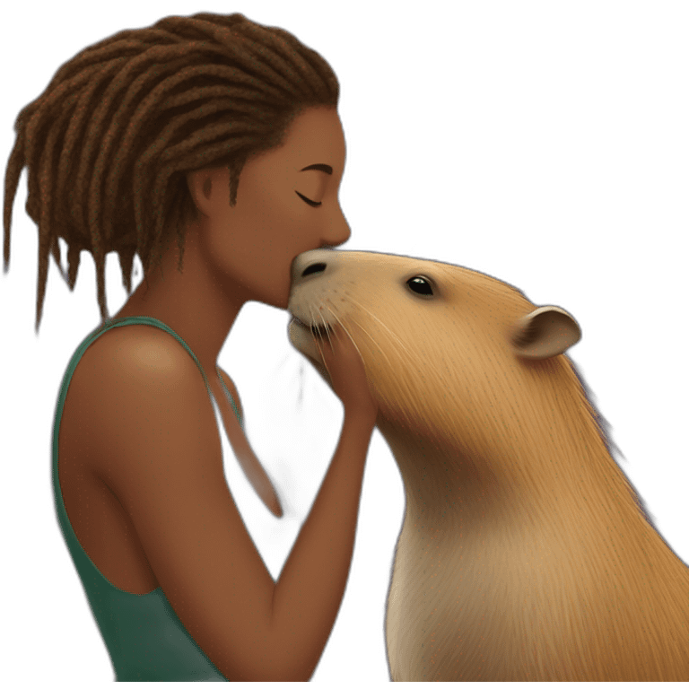 Capybara giving a kiss to a colored women with dreadlocks emoji