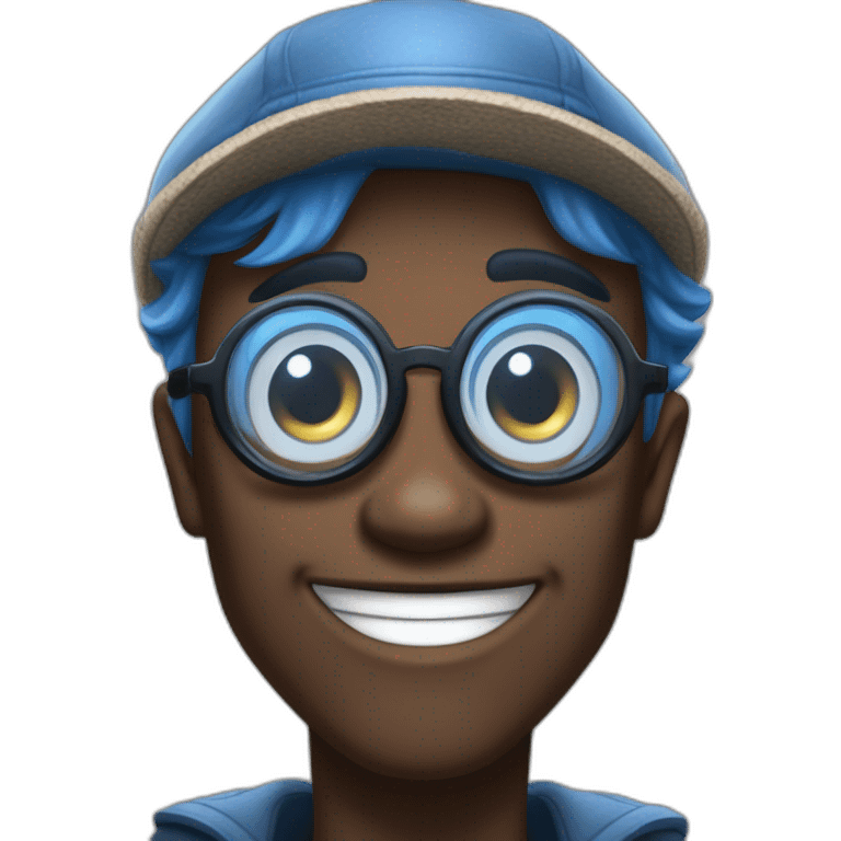 tobi lutke as megamind with blues eyes glasses and newsboy hat emoji