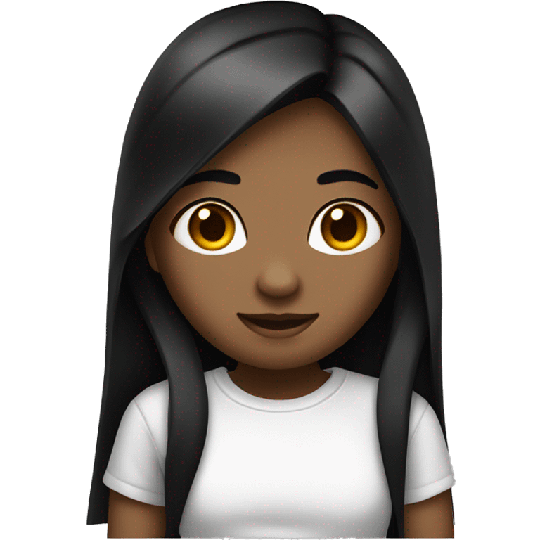 Girl with long, straight black hair, a little dark complexion and a white t-shirt emoji