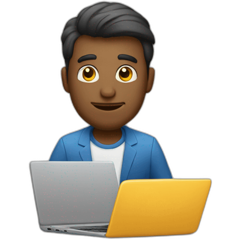 Hombre vesitdo con una laptop haciendo negocios emoji