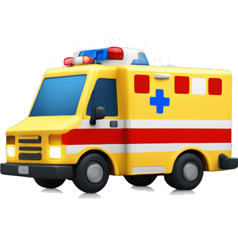 yellow ambulance with red an white squares and blue lights emoji