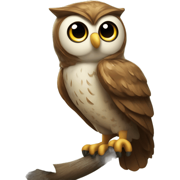 A woodsy owl that is with beautiful eyes and perched on a branch emoji