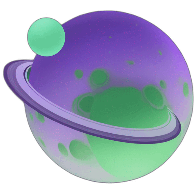 green planet with purple saturn rings and grey moon emoji