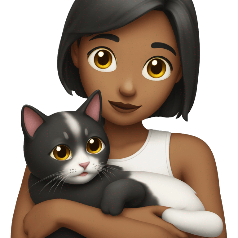 A girl holding a cat emoji