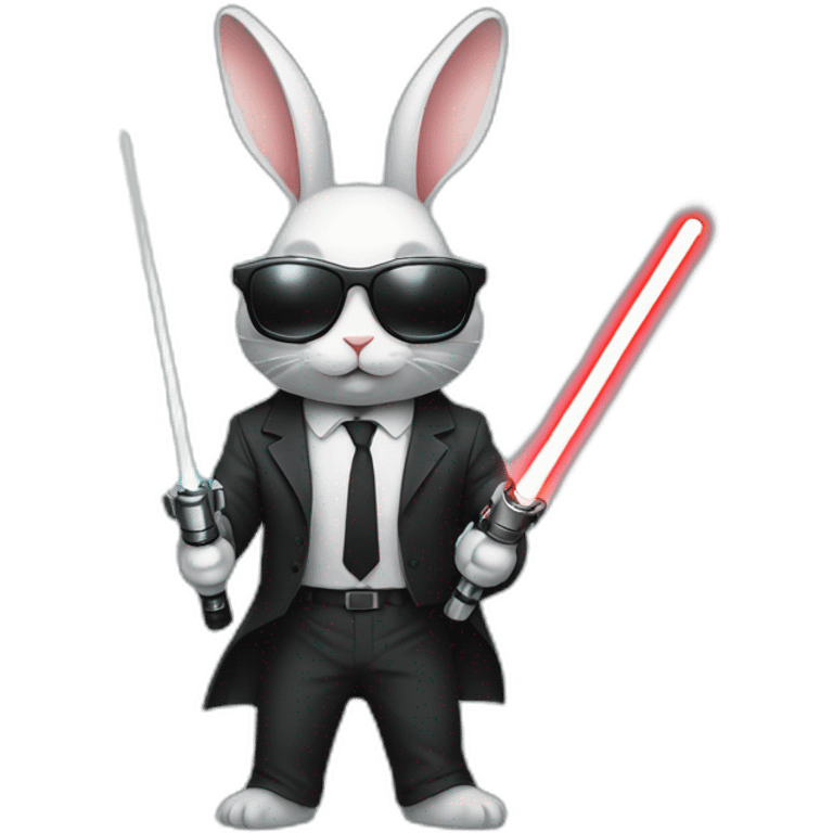 Rabbit with suit and sunglasses and  lightsaber light on emoji