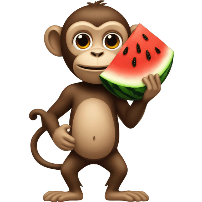 Monkey holding a piece of chicken and watermelon  emoji