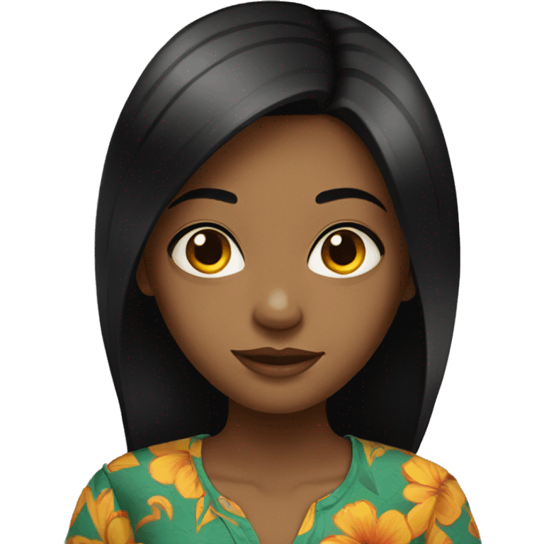 Girl with black hair wearing African shirt  emoji