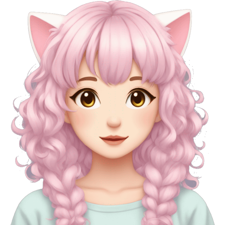 Gorgeous pastel anime girl with blushing face and hair garnitures and pretty hair and cat ears aesthetic trending style emoji