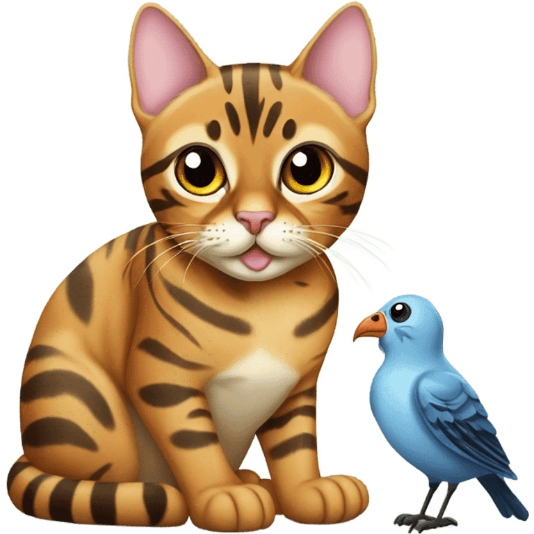 Bengal Cat sitting with a bird emoji