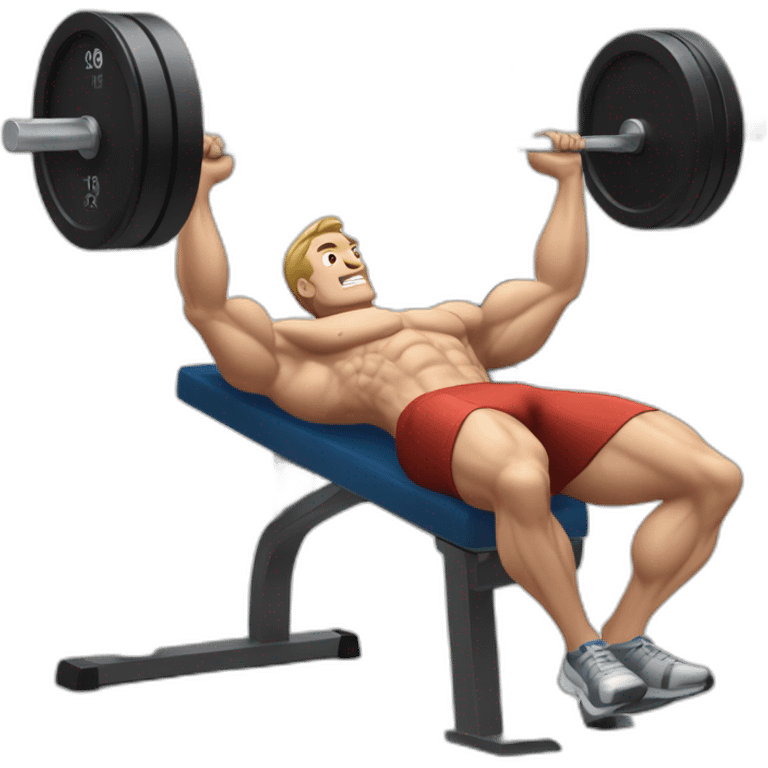 white man on musculation bench with portable computer used as dumbbels doing bench press emoji