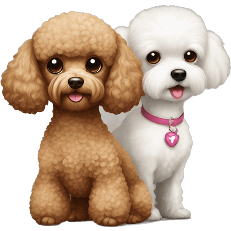 Brown toy poodle next to white Maltese emoji