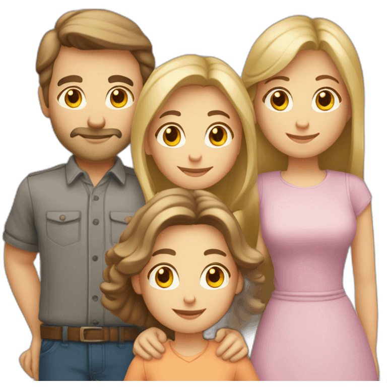 Caucasian family of five with man woman boy and two girls emoji