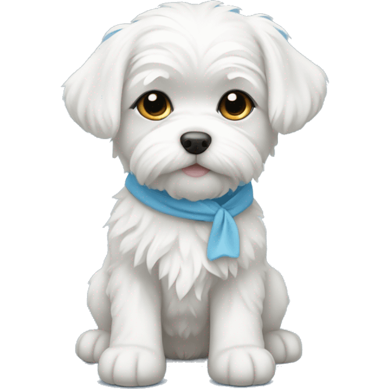 Maltese puppy with sky blue hair tie emoji