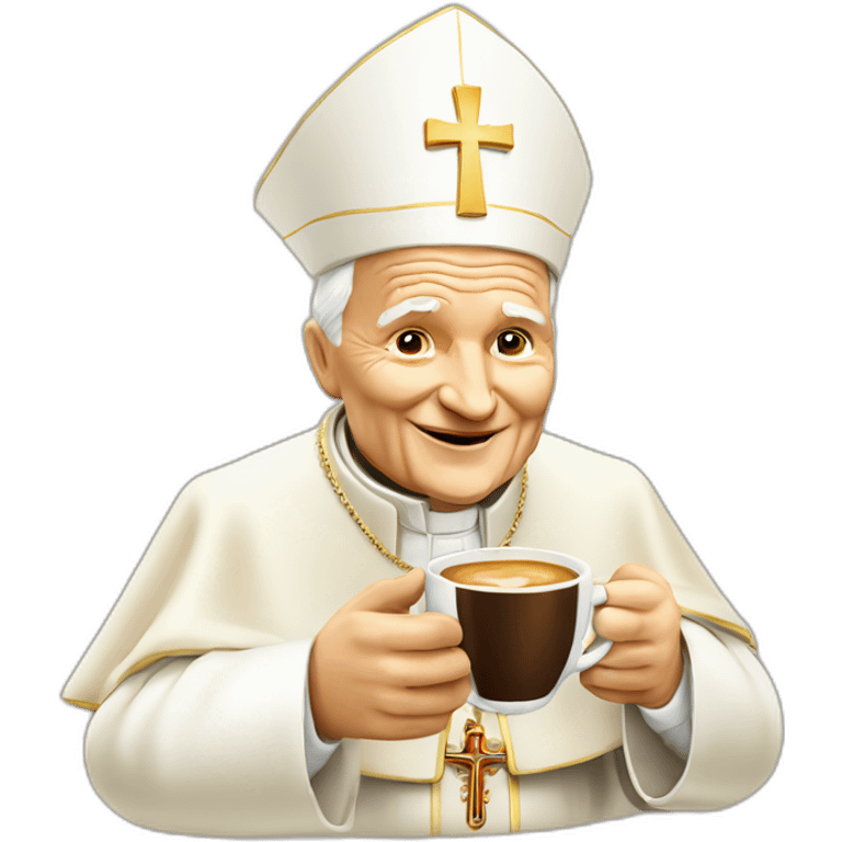 emoji style pope John Paul II offering coffee emoji