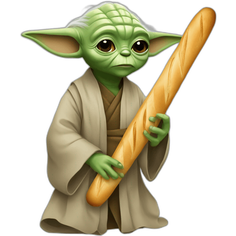 yoda with a french baguette instead of a lightsaber emoji