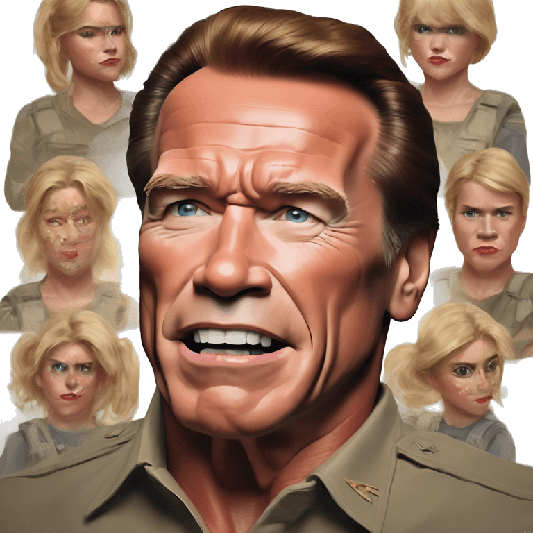 US president Arnold Schwarzenegger in Halo style, oil paint, mysterious eyes, intricate lips, masterpiece pose, odd perspective, beautiful, desirable, logical, midsommar, ikea emoji