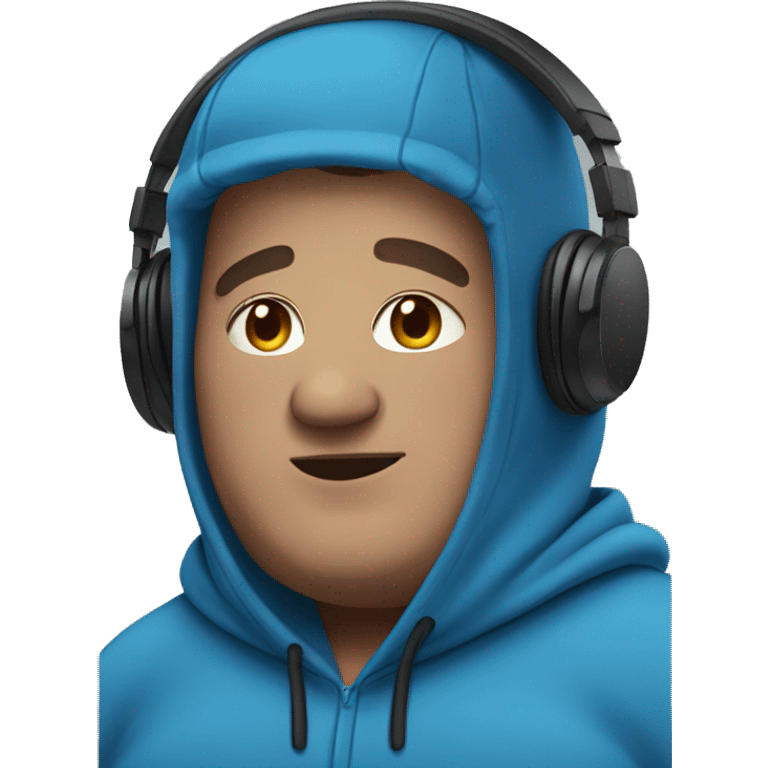 Fat human male wearing headphones and a blue hoodie  emoji