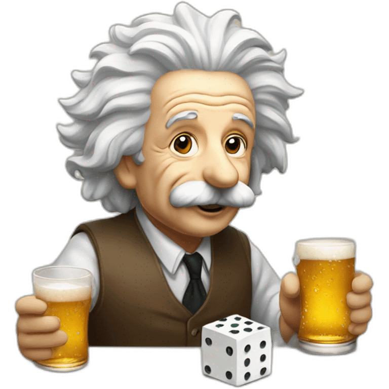 Einstein drinking beer and playing dice emoji