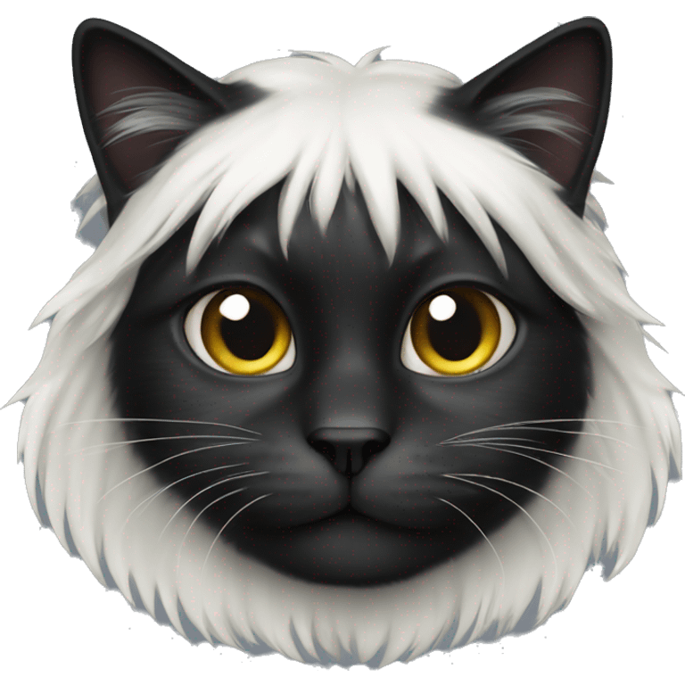 black cat long haired with muzzle half white emoji