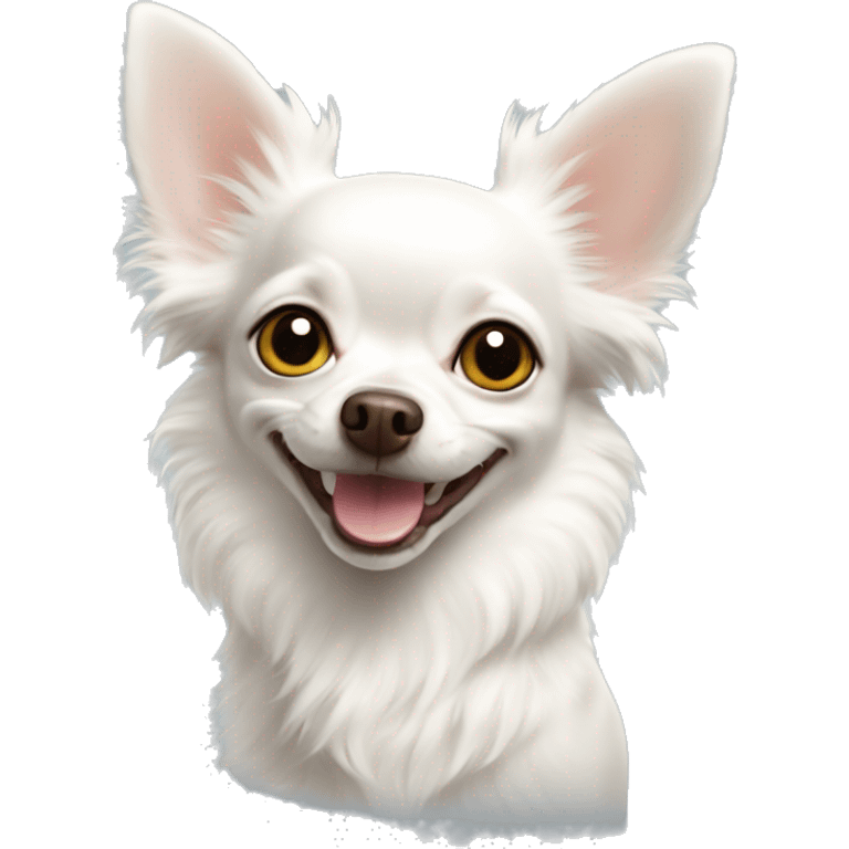 Curious white longcoat Chihuahua smiling  emoji