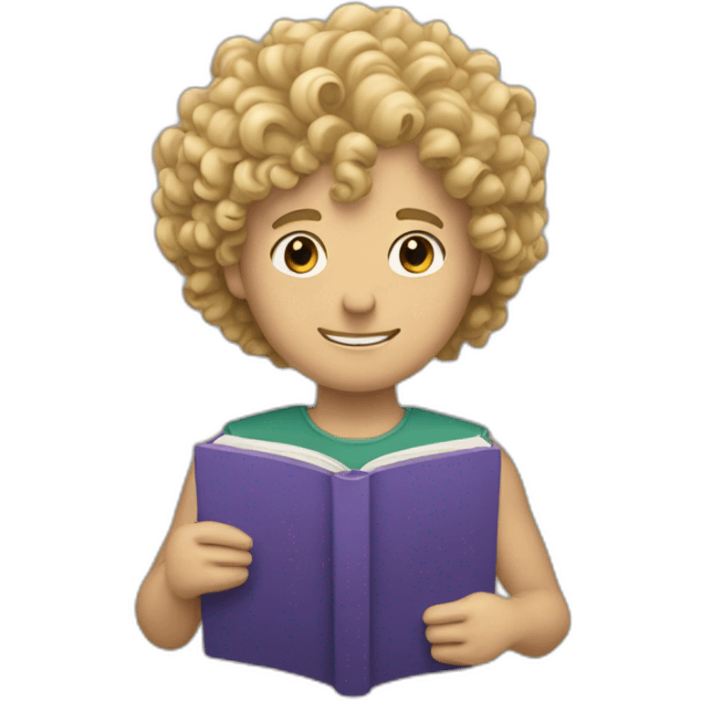 a blond and curly haired man holding a book emoji