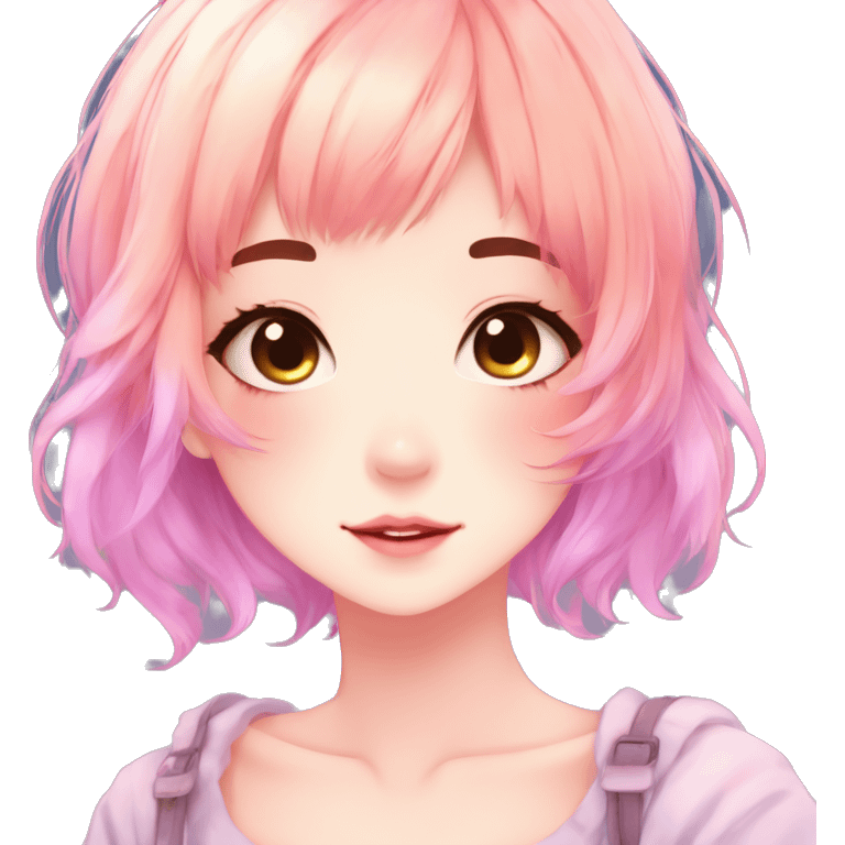 Gorgeous anime style shojo character with blushing face aesthetic and pretty colorful shiny gradient pastel hair trending style emoji