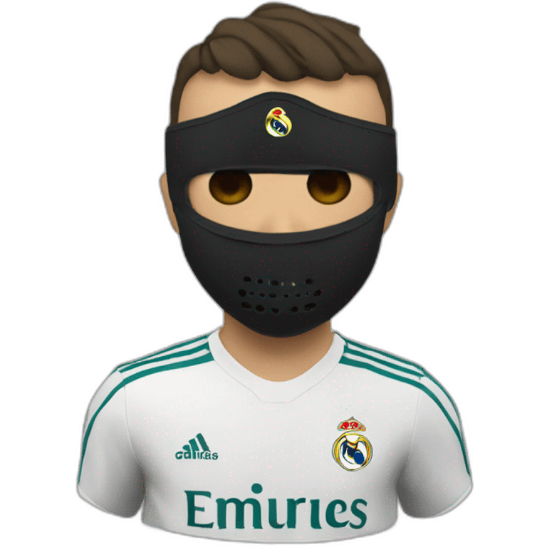 Ronaldo with real madrid shirt with a black mask emoji