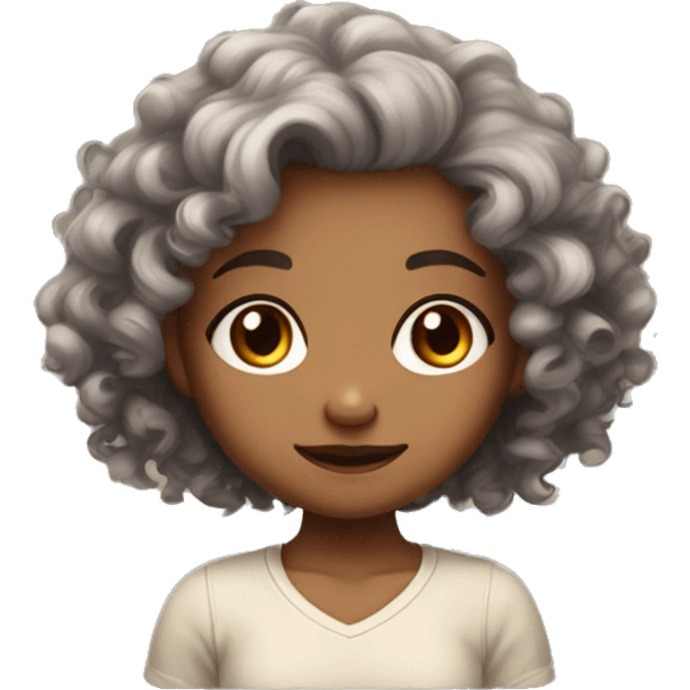 Cute light brown skin girl with curly dark hair curious expresion emoji