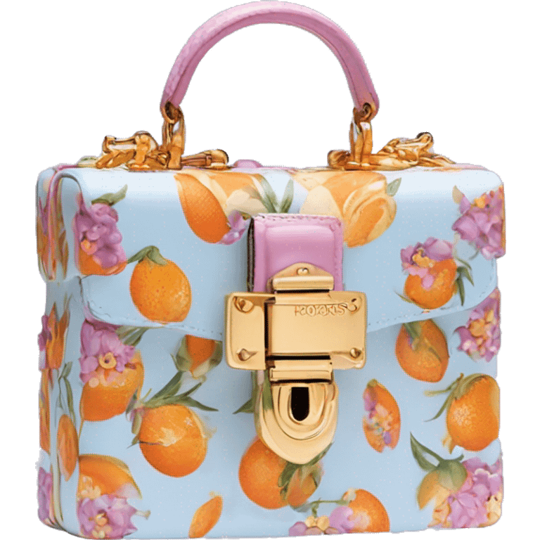 Dolce and Gabbana small box bag with colourful lavender light blue orange pink summer print and golden detais 2023 emoji