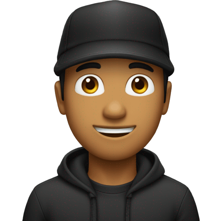 Un chico con un gorro negro puesto, pelo negro señalando con el dedo del medio emoji