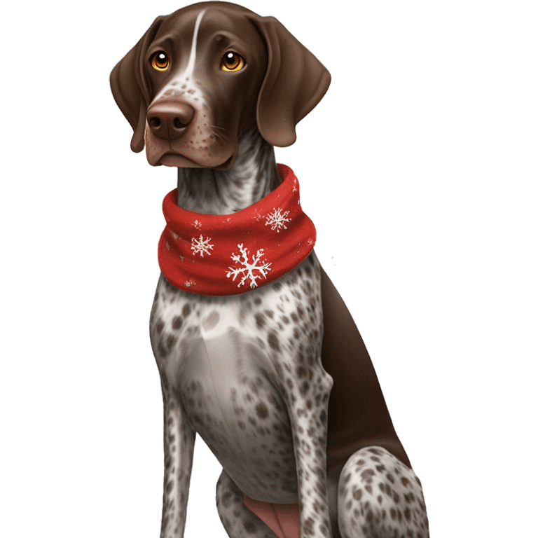 German shorthaired pointer wearing a Christmas scarf emoji