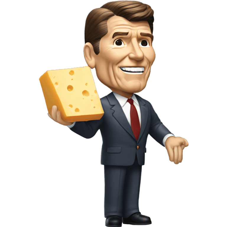 Fully body ronald reagan holding a block of cheese emoji