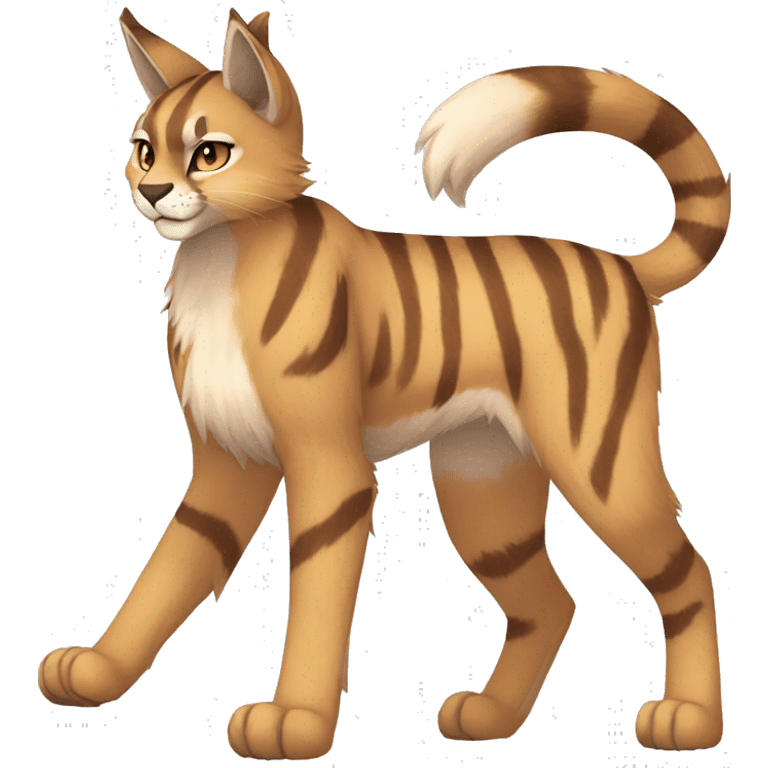 Anthro Beige-Orange-Brown Striped Fur-Sona-Fakemon Lynx-Caracal Full Body emoji