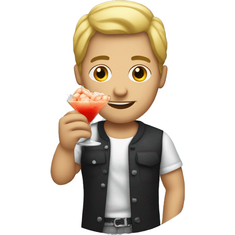 Dark blond guy eating shrimp coctail emoji