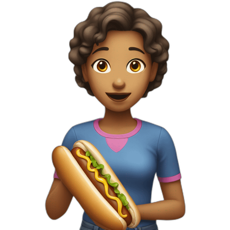 girl with hot dog in mouth emoji