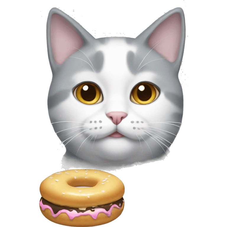 grey-white cat with white donut emoji