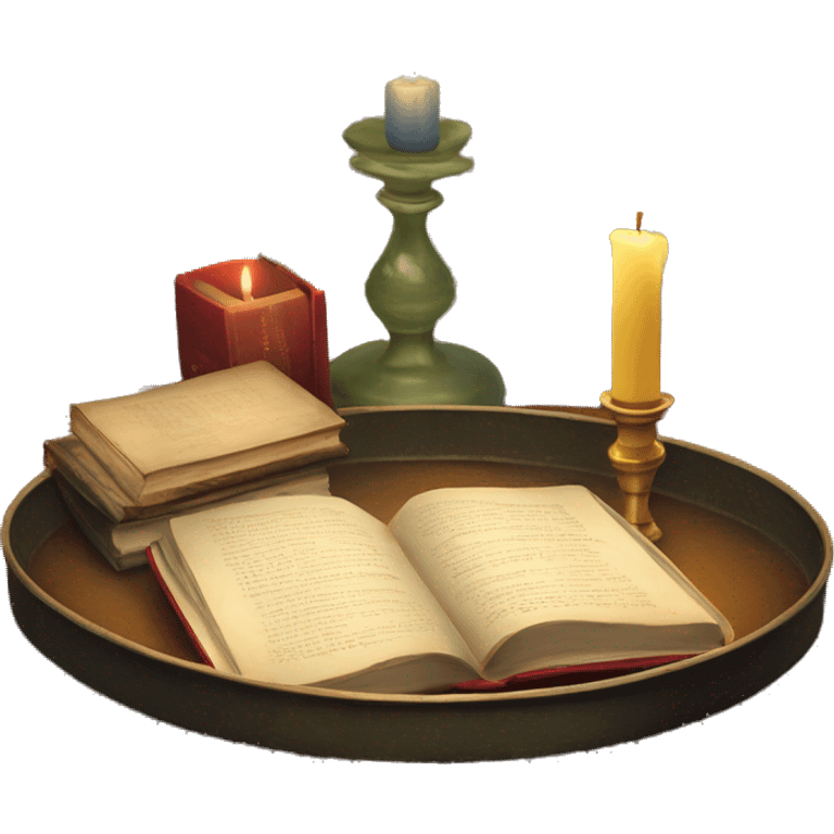 vintage tray with books and candle emoji