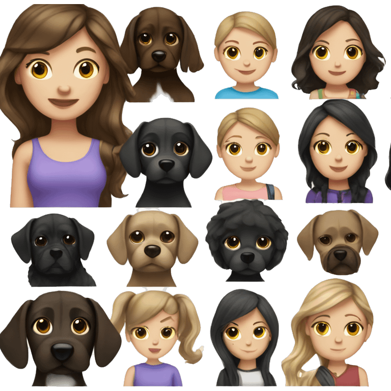 brunette white girl with small black dog emoji