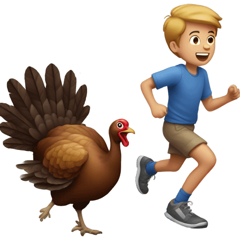 boy chasing a turkey emoji