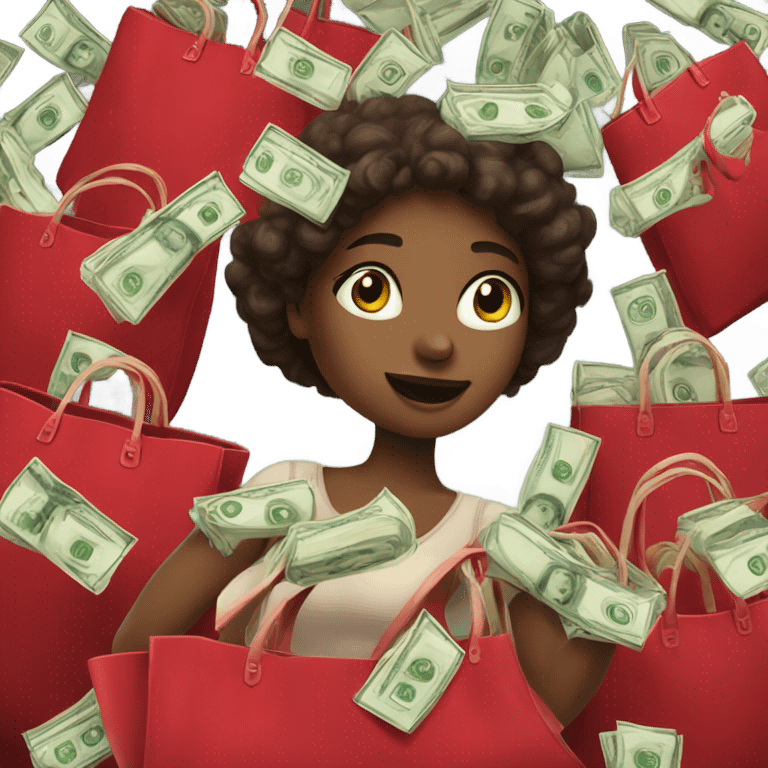 Girl with red bags full of money emoji