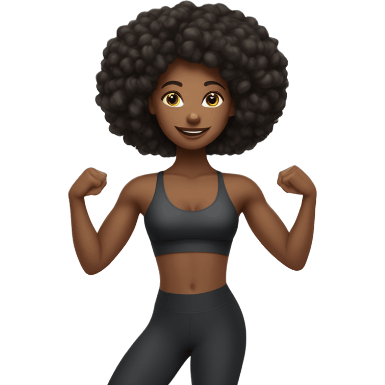 Beautiful black girl with medium lengh kinky hairdoing barre pilates in yoga leggings and emoji