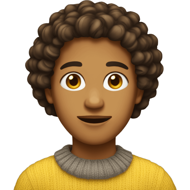 Tan skinned person with dark brown curly neck length hair wearing a yellow sweater  emoji