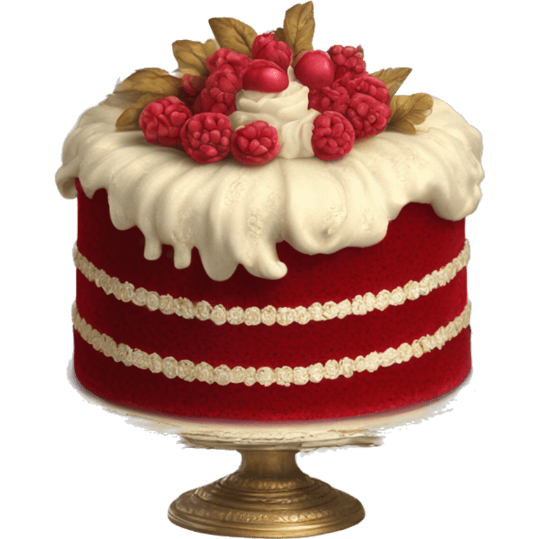 highly detailed vintage rococo red velvet cake emoji