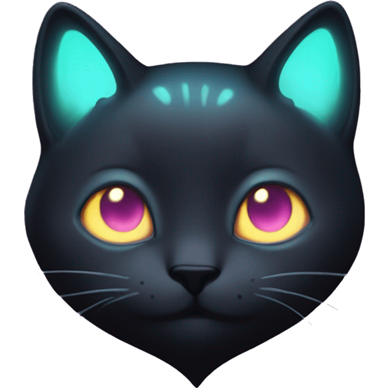 Dark iridescent cat heart glowing emoji